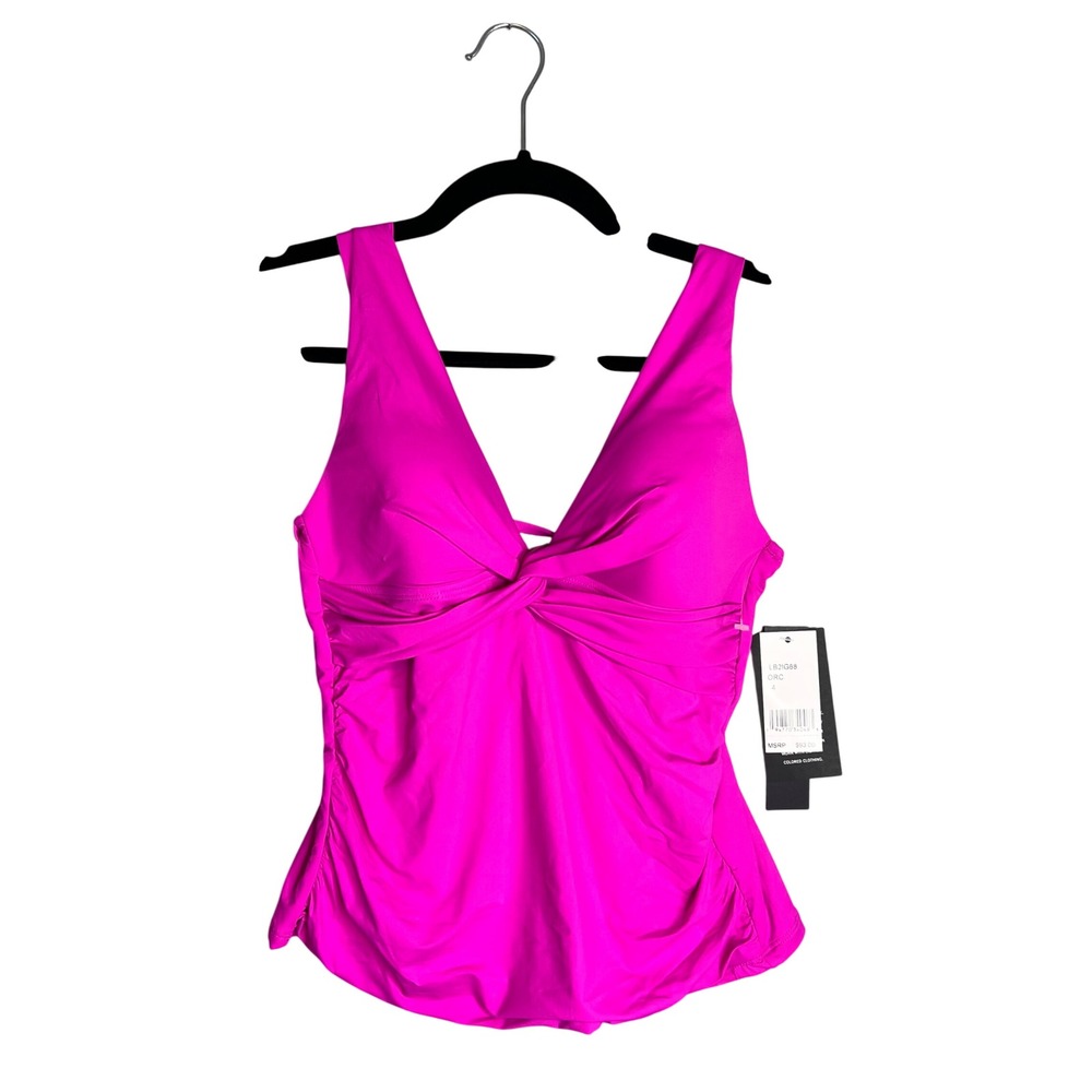 La Blanca Tankini Swim Top Sz 4 Pink Island Goddess Twist Front Ruched NWT
